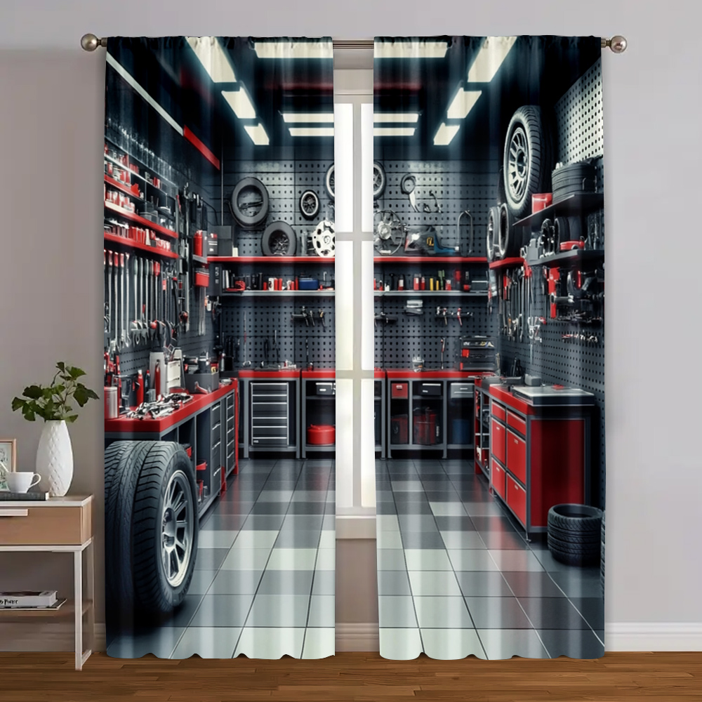 Workshop Tools Youtube - 2pcs, Curtains Digital Printed Garage Tools