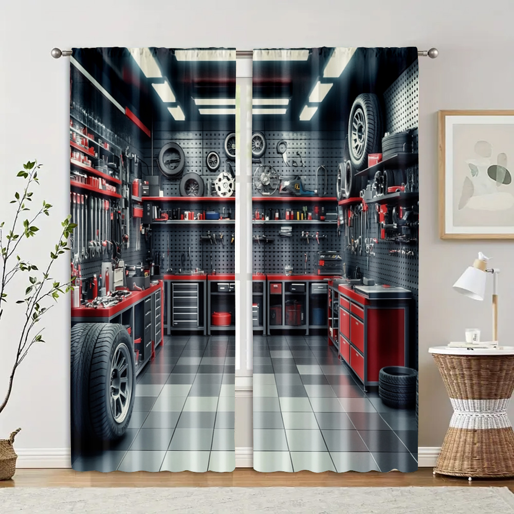 2pcs, Curtains Digital Printed - Workshop Tools Youtube ulasan dan harga