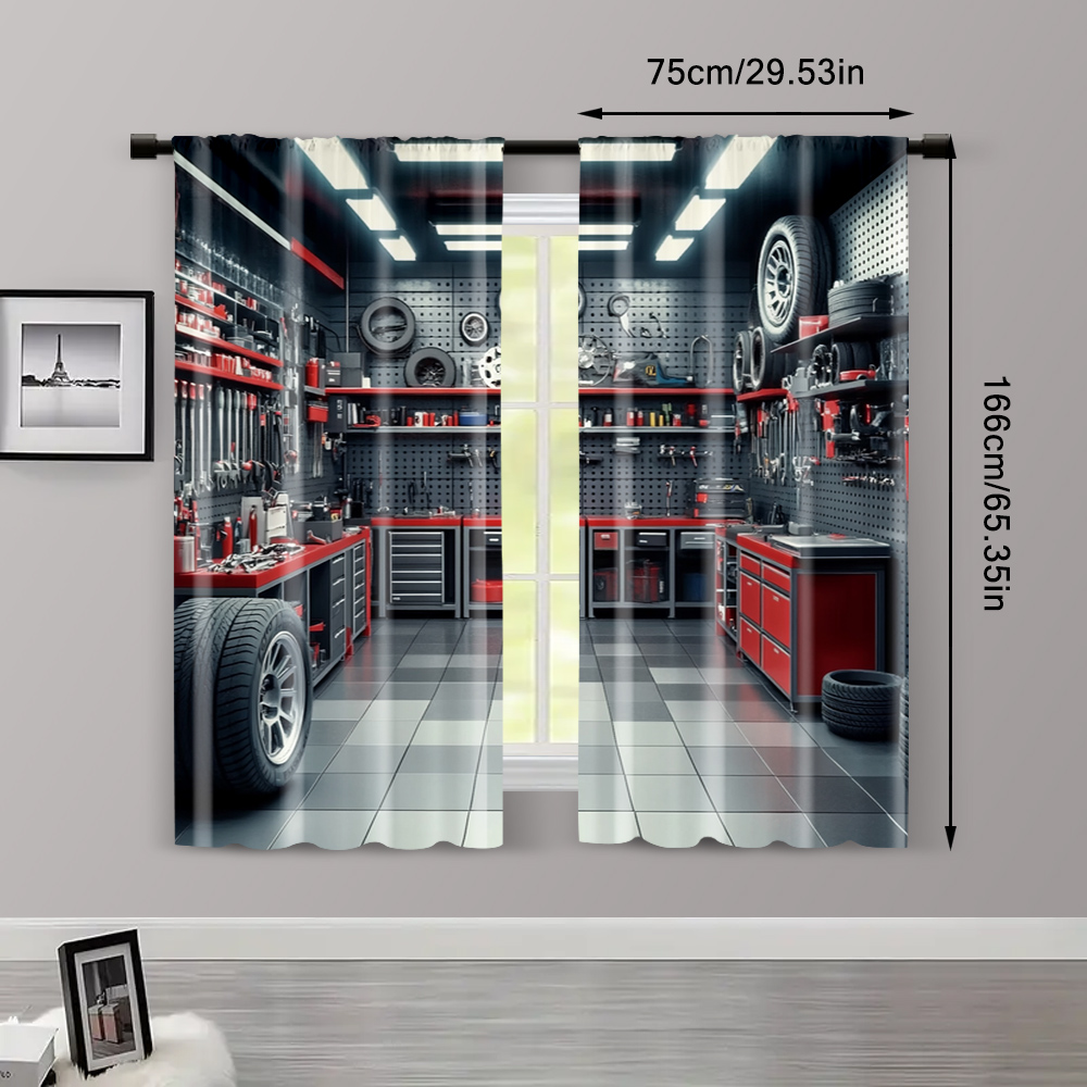 2pcs, Curtains Digital Printed - Workshop Tools Youtube ulasan dan harga
