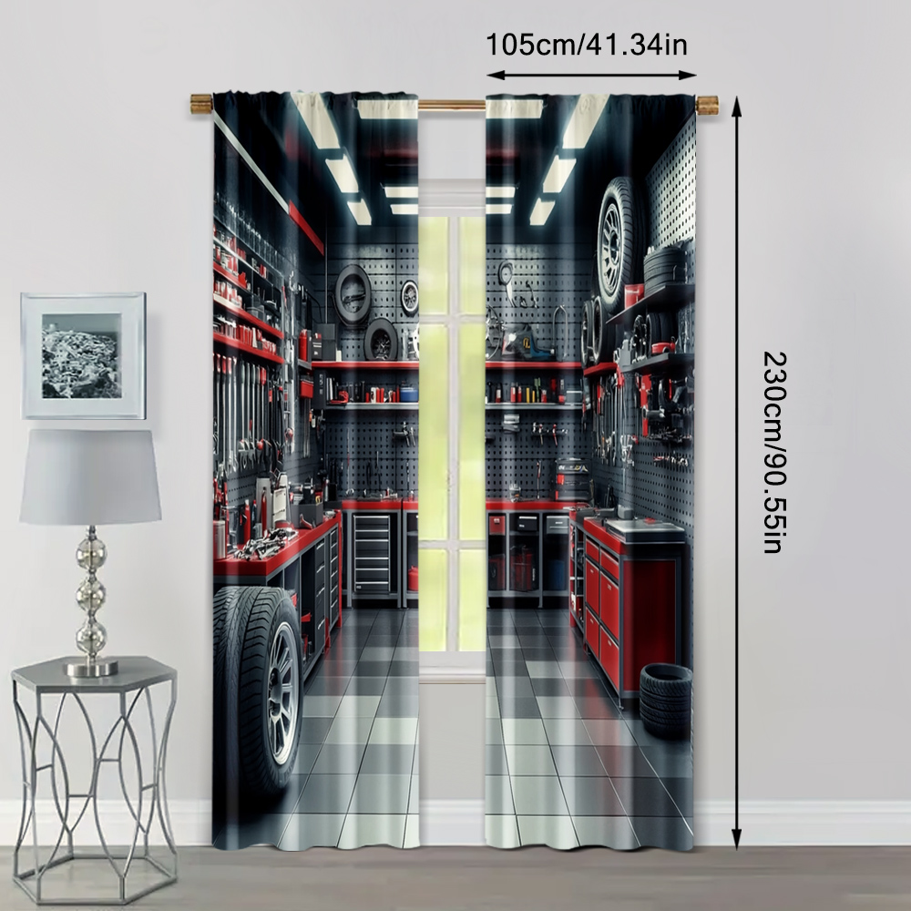 2pcs, Curtains Digital Printed - Workshop Tools Youtube ulasan dan harga